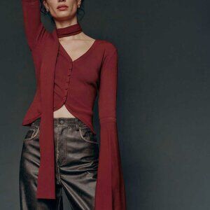 NWT Reformation Collection Sage Bell Sleeve Cardigan Small Sangre Red Wine Knit